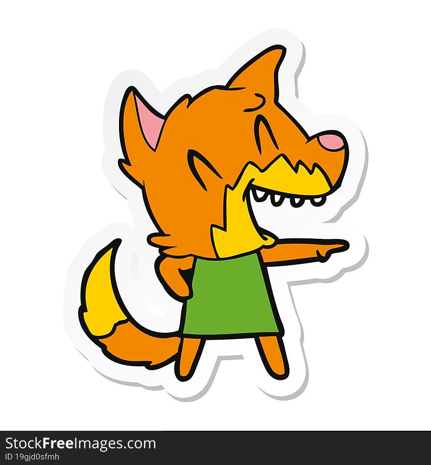 Sticker Of A Laughing Fox Cartoon