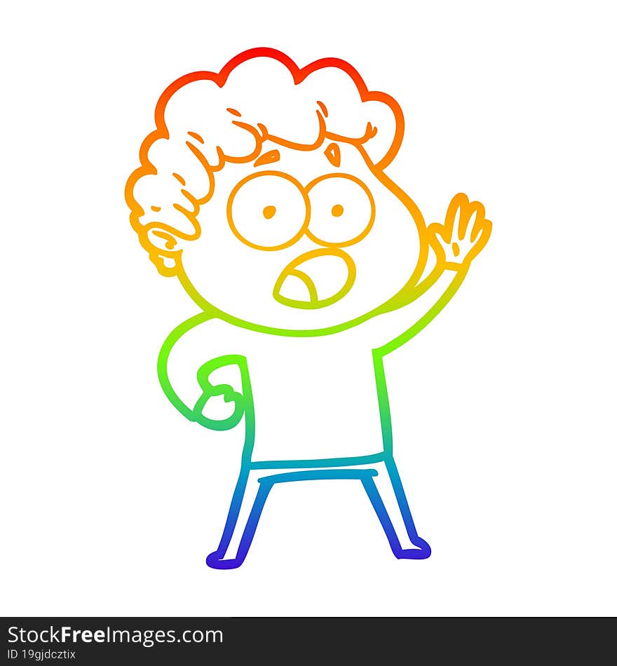 rainbow gradient line drawing cartoon man gasping in surprise