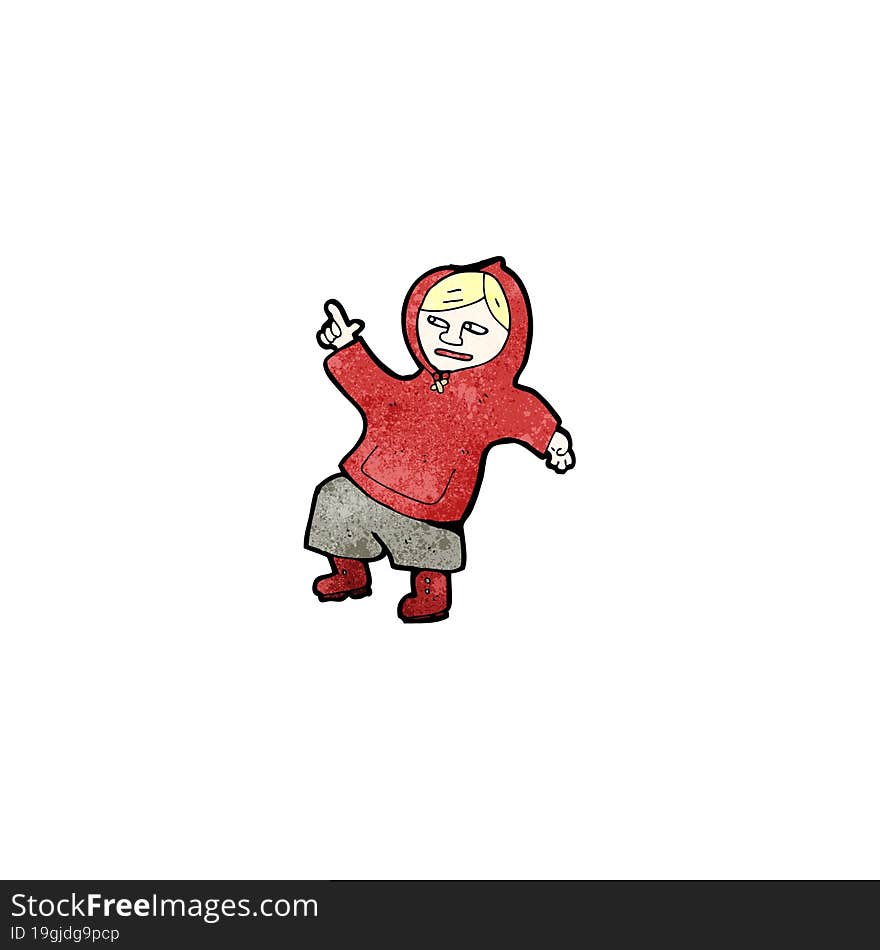 cartoon boy in hooded sweatshirt dancing