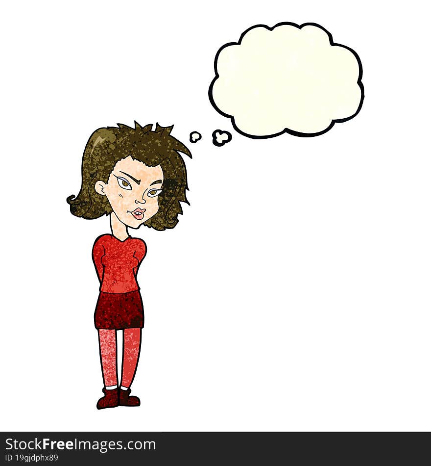 cartoon woman with thought bubble