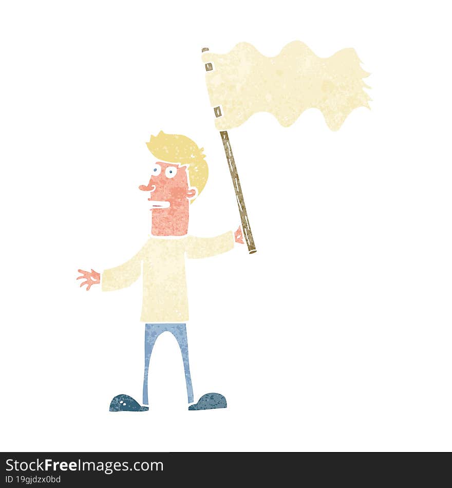 cartoon man waving white flag