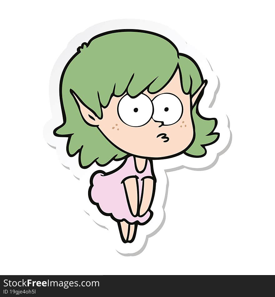 sticker of a cartoon elf girl staring