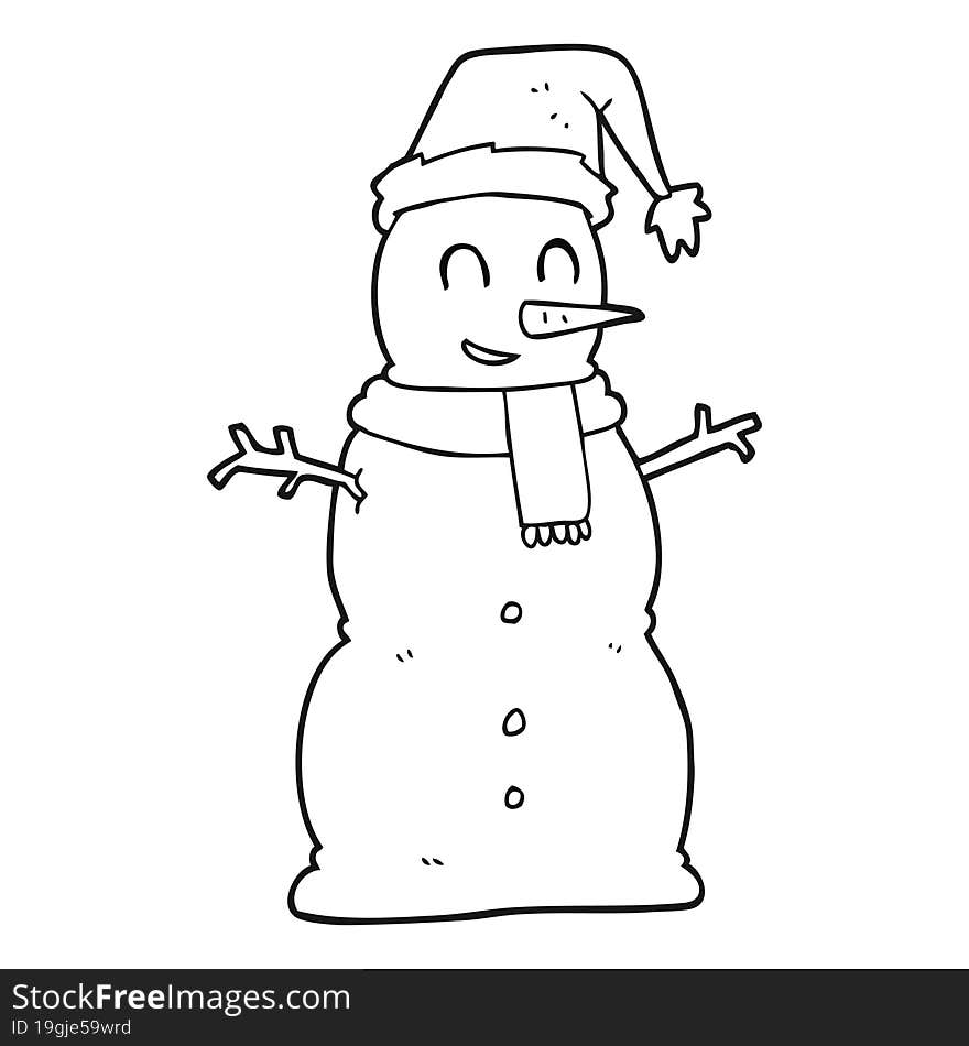 black and white cartoon snowman