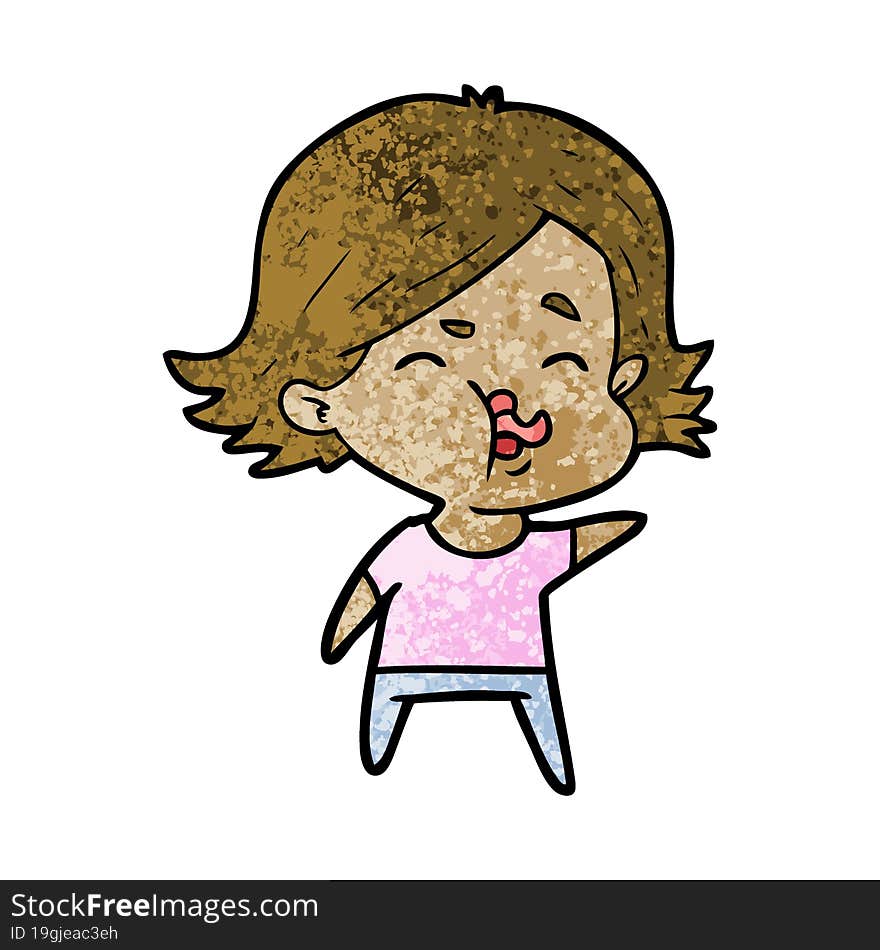 cartoon girl pulling face. cartoon girl pulling face