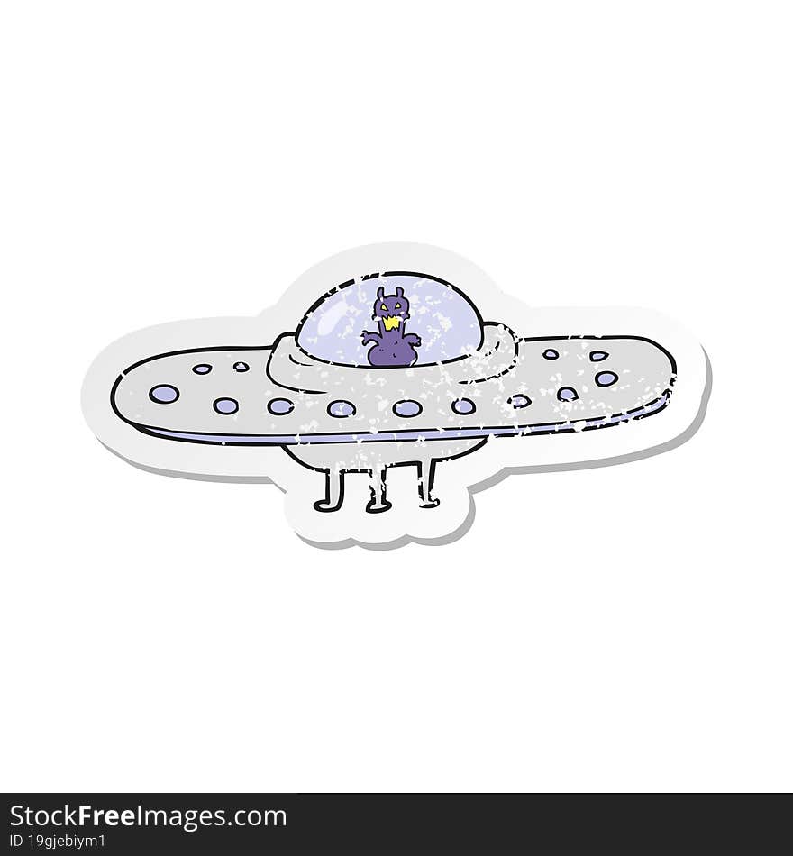 retro distressed sticker of a cartoon flying saucer