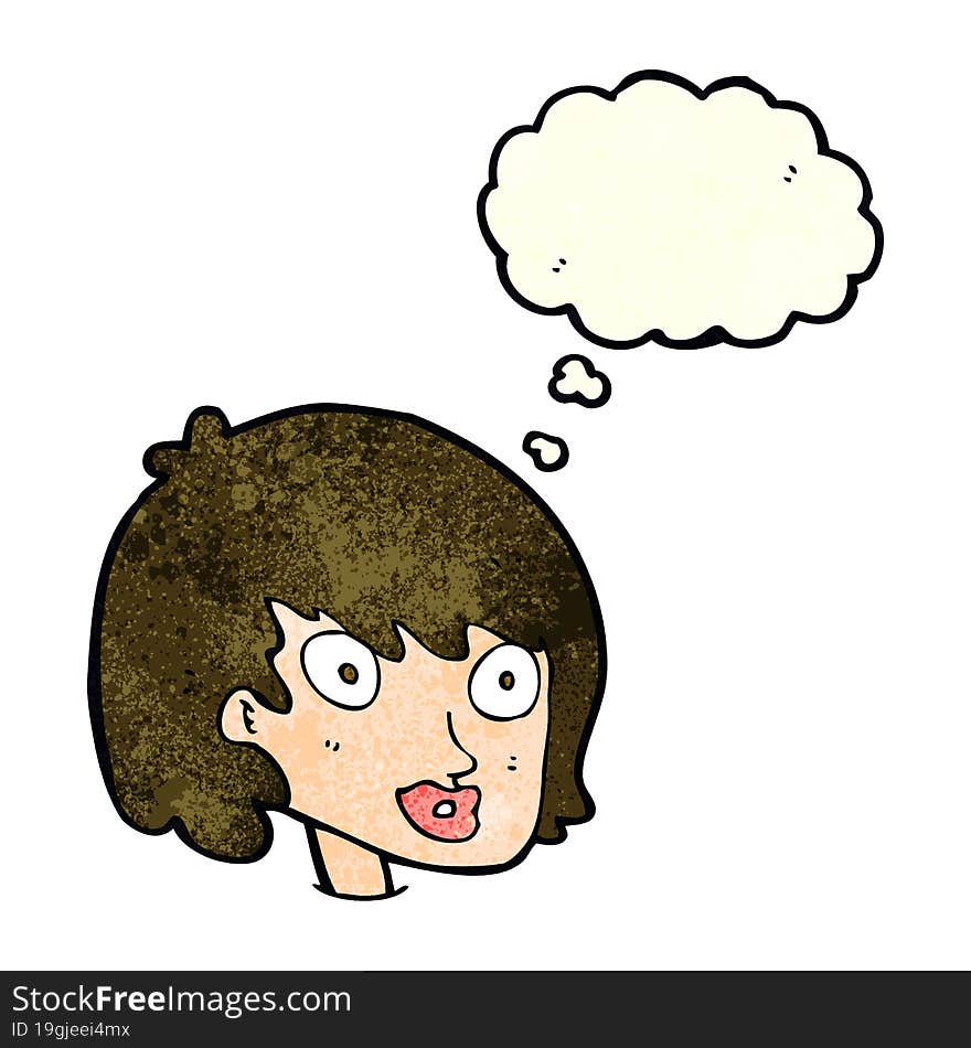 Cartoon Happy Female Face With Thought Bubble