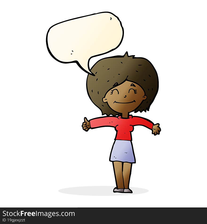 cartoon woman giving thumbs up sign with speech bubble