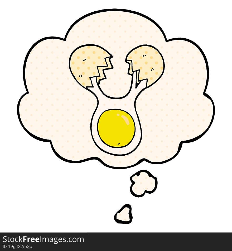 cartoon cracked egg and thought bubble in comic book style