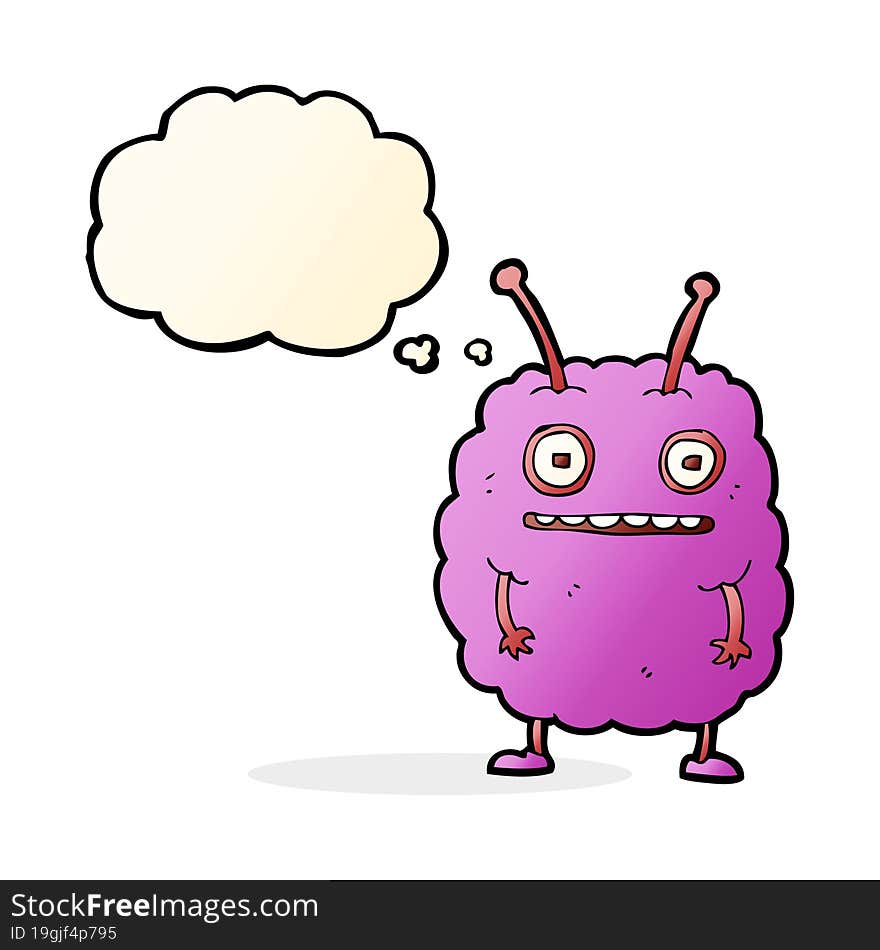 cartoon funny alien monster with thought bubble