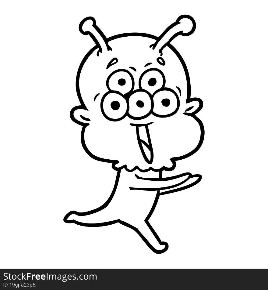 happy cartoon alien running. happy cartoon alien running