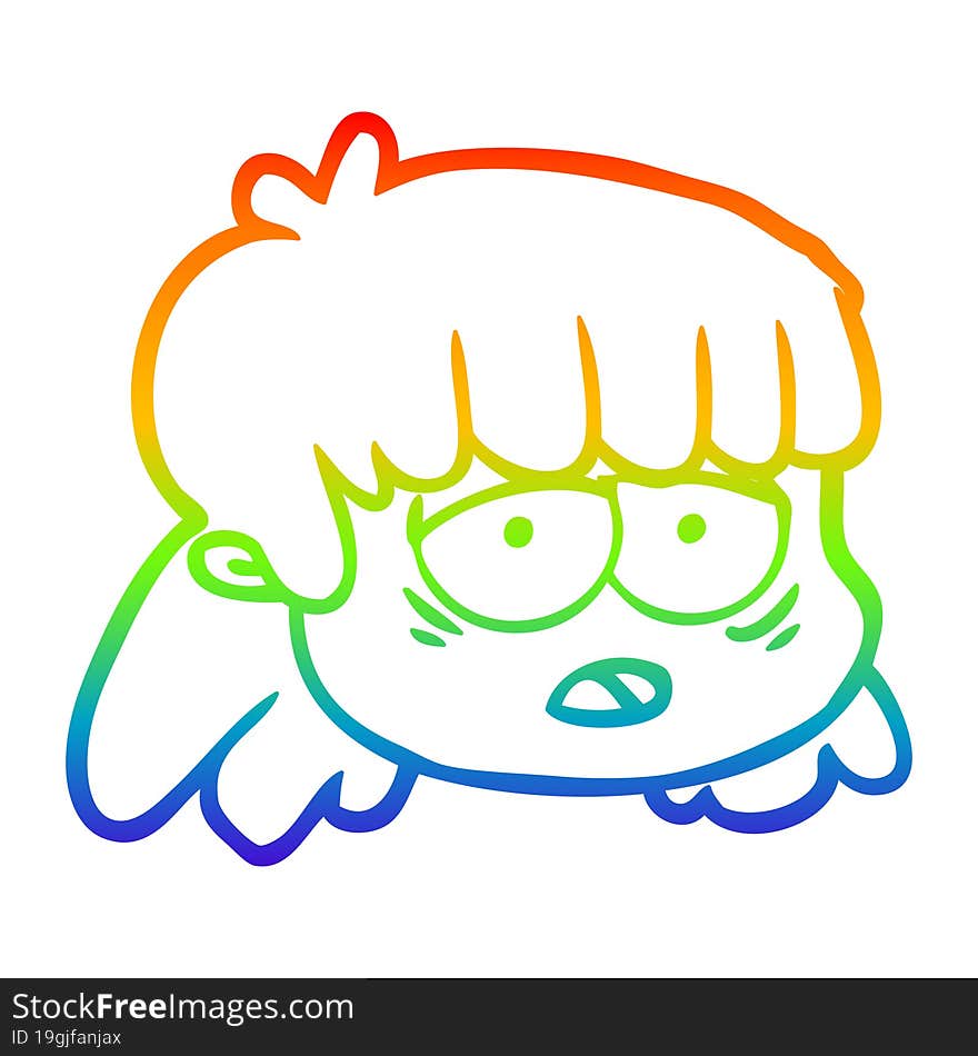 rainbow gradient line drawing cartoon female face