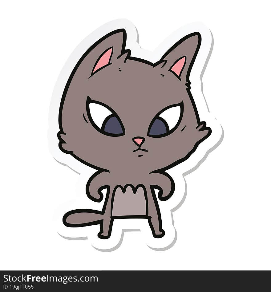 sticker of a confused cartoon cat