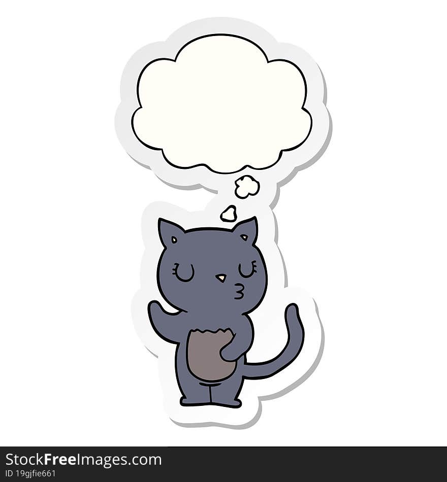 cute cartoon cat with thought bubble as a printed sticker