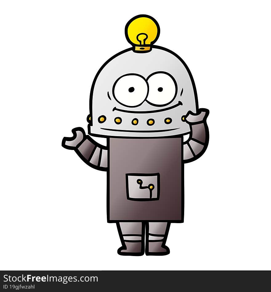 happy carton robot with light bulb. happy carton robot with light bulb