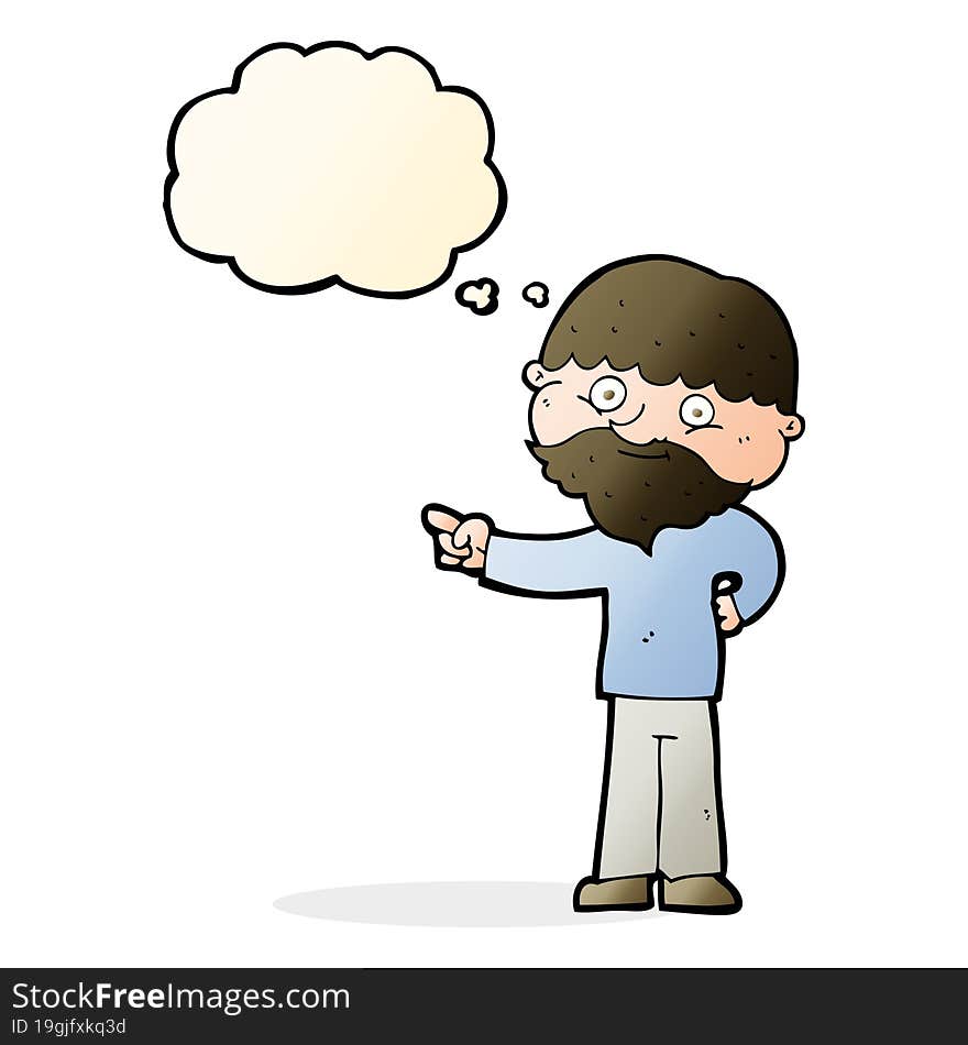 Cartoon Bearded Man Pointing With Thought Bubble