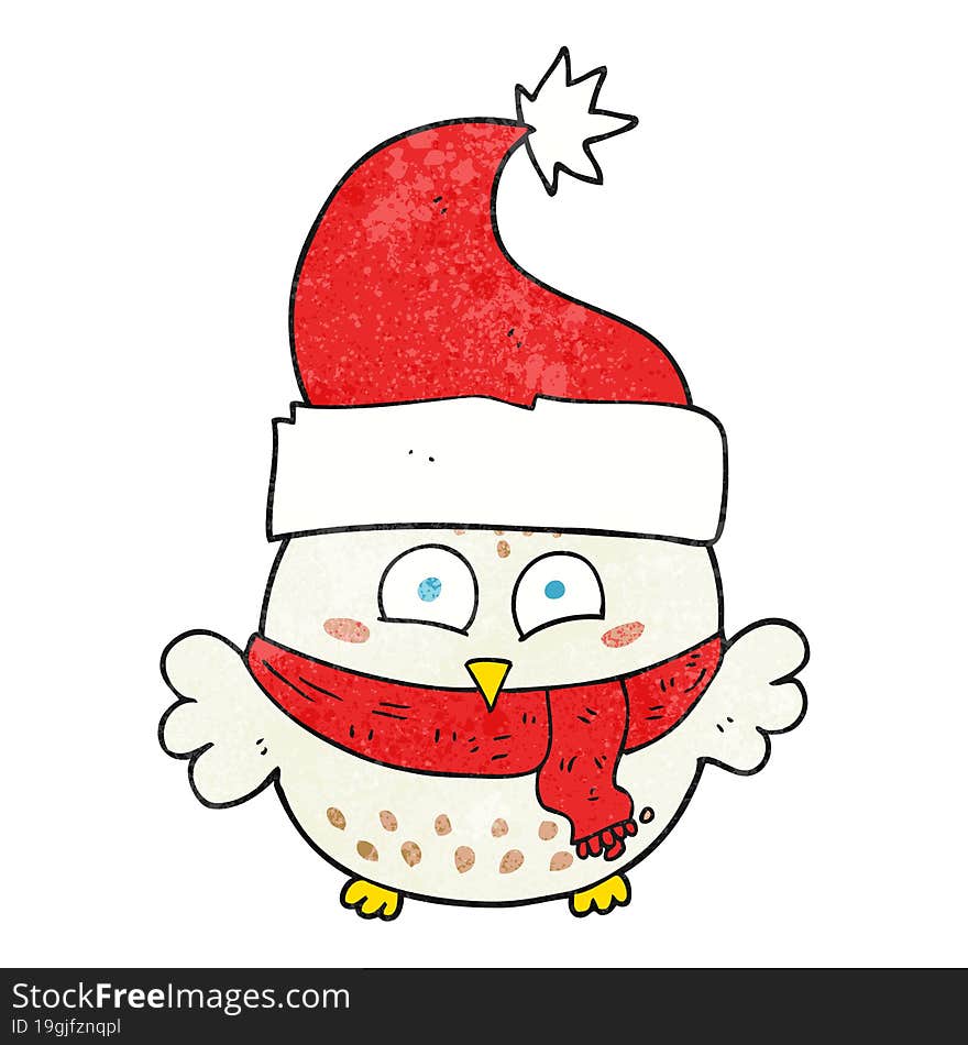 textured cartoon owl wearing christmas hat