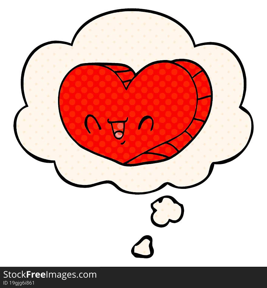 cartoon love heart and thought bubble in comic book style