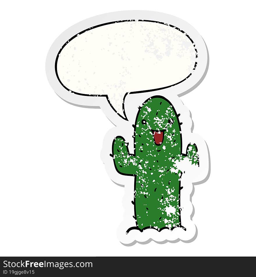 cartoon cactus and speech bubble distressed sticker