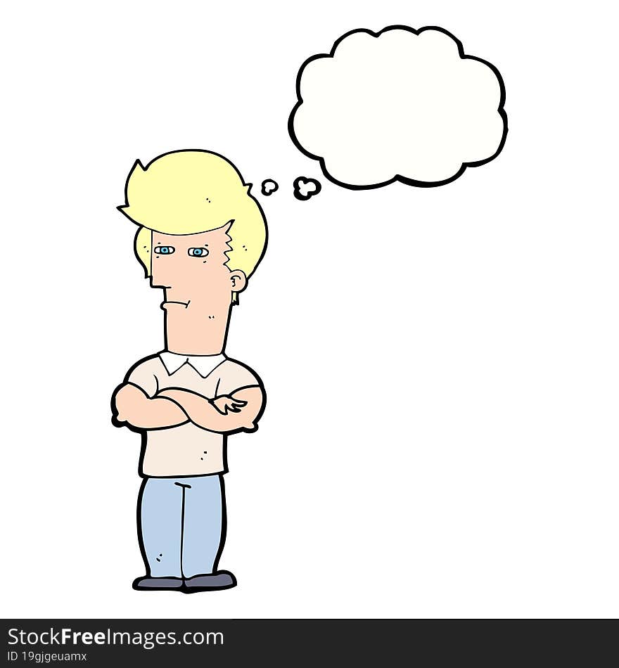 Cartoon Man With Folded Arms With Thought Bubble