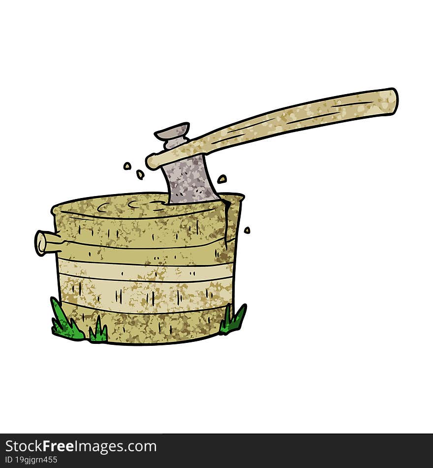 cartoon tree stump with axe. cartoon tree stump with axe