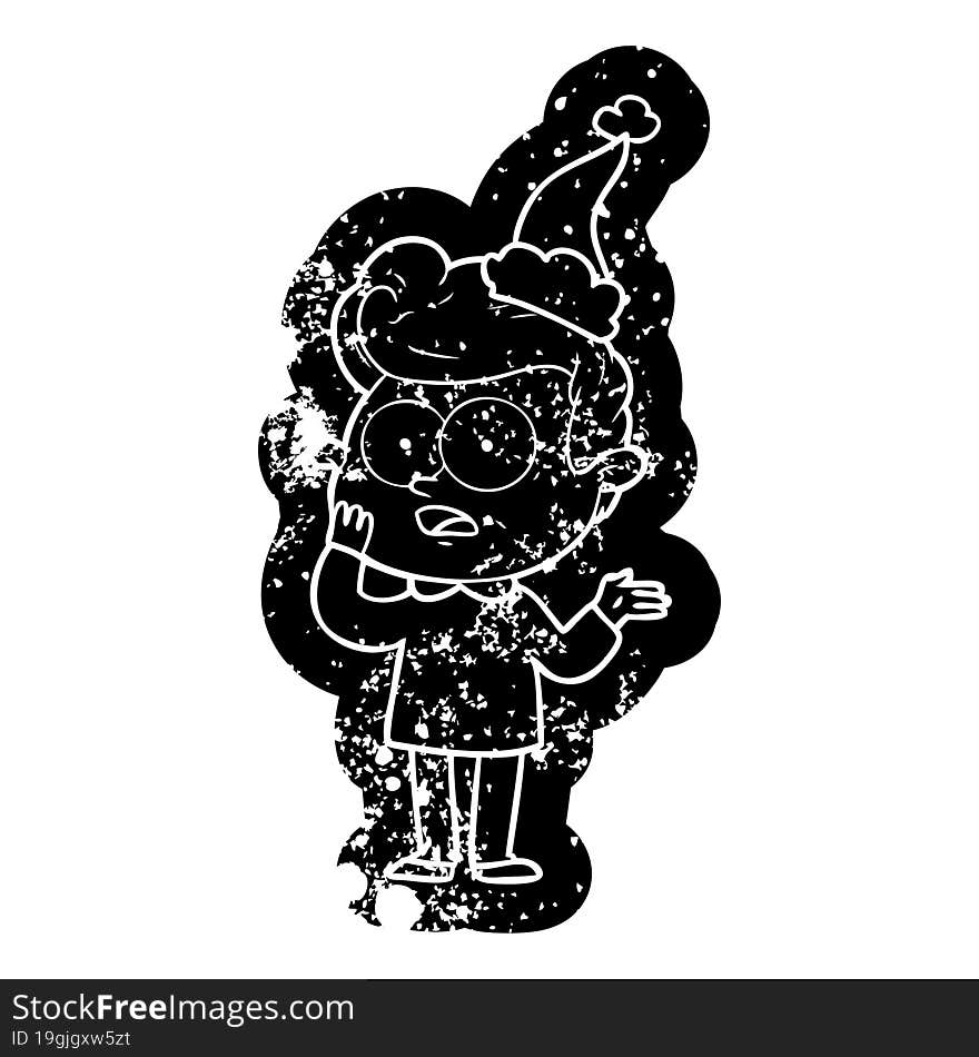 cartoon distressed icon of a staring man wearing santa hat