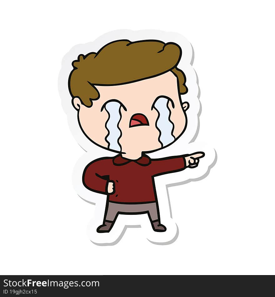 sticker of a cartoon man crying