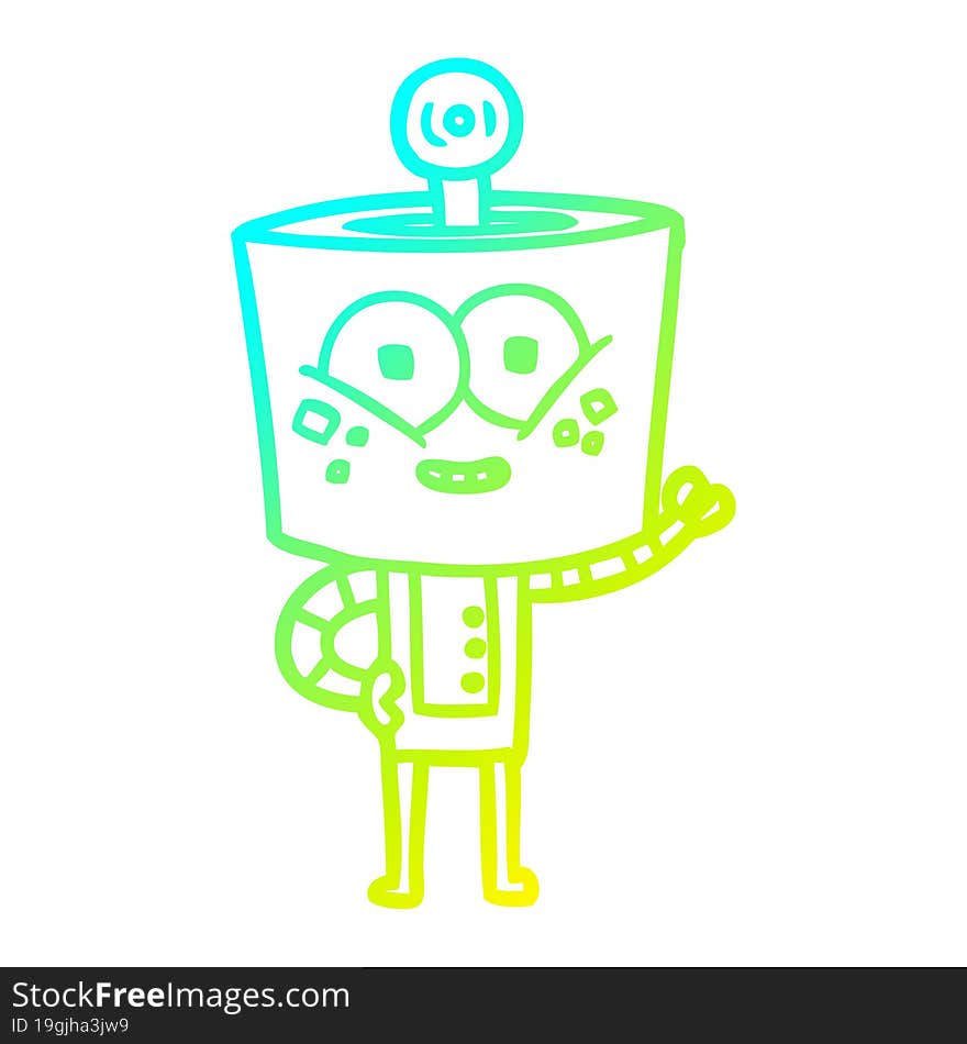 Cold Gradient Line Drawing Happy Cartoon Robot