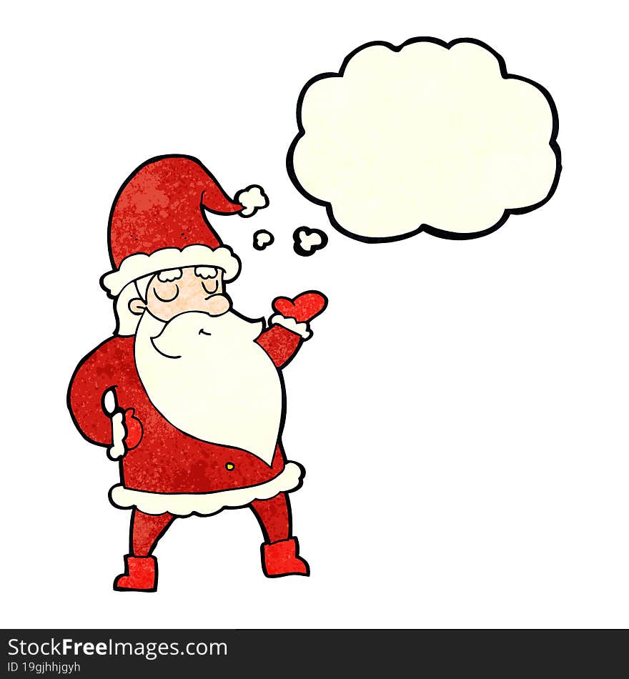 cartoon santa claus with thought bubble