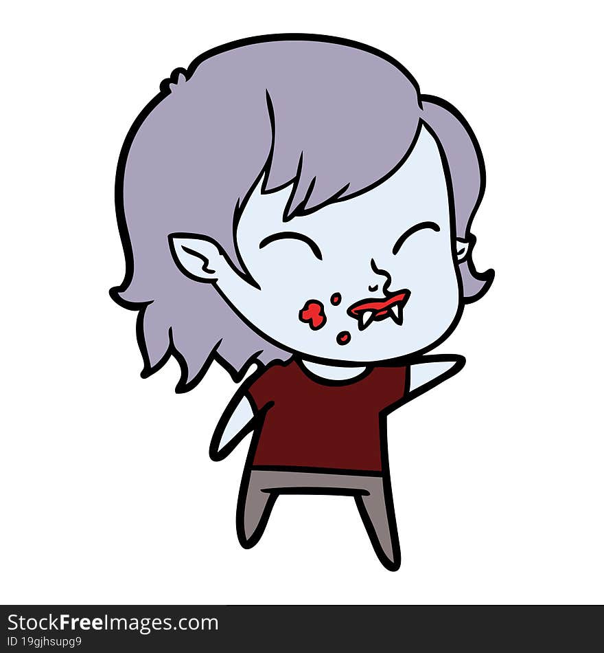 cartoon vampire girl with blood on cheek. cartoon vampire girl with blood on cheek