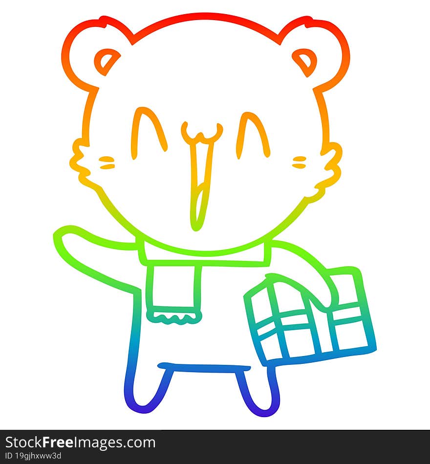 rainbow gradient line drawing happy polar bear cartoon