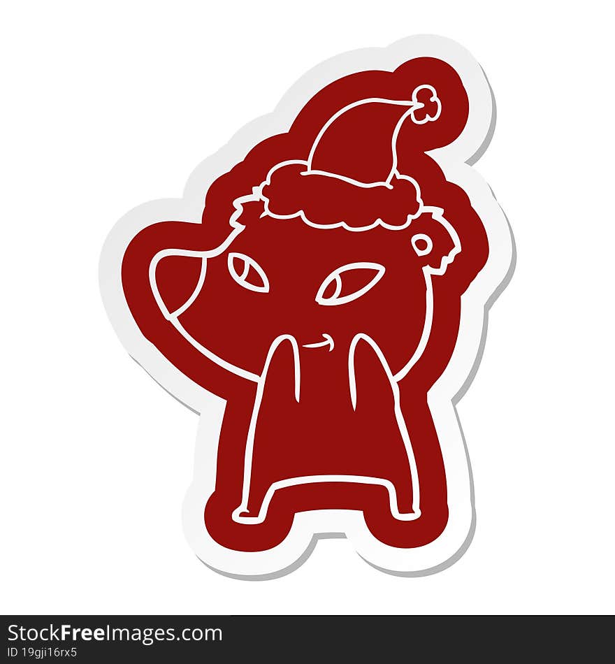 cute cartoon  sticker of a bear wearing santa hat