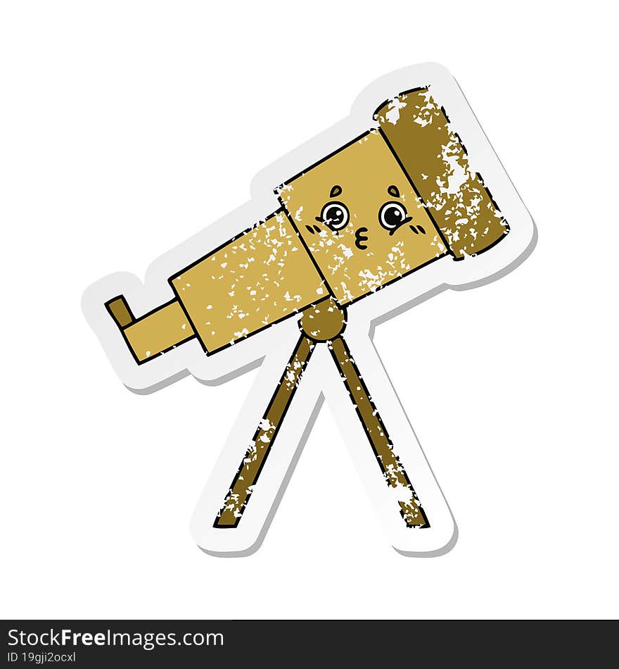 Distressed Sticker Of A Cute Cartoon Telescope