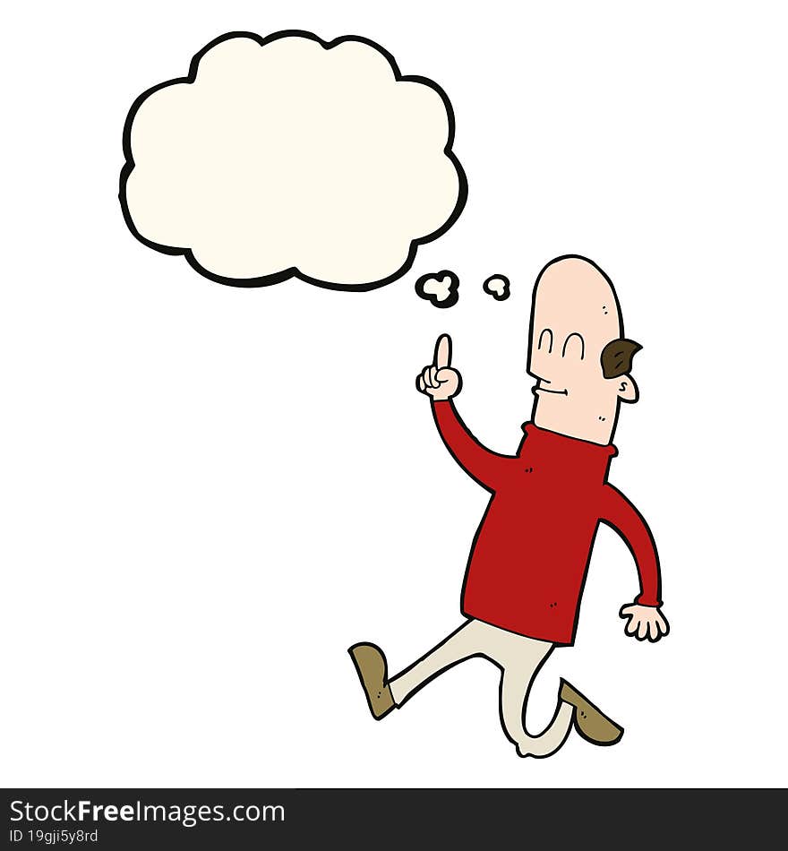 cartoon bald man with idea with thought bubble