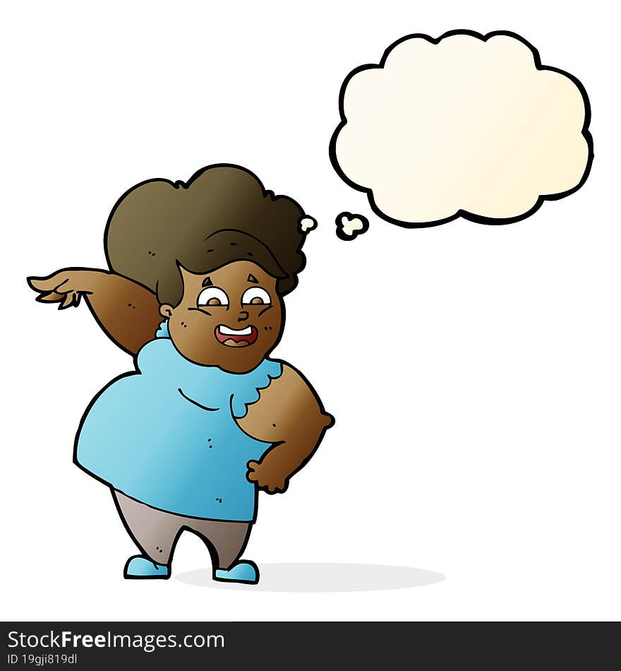 cartoon overweight woman with thought bubble