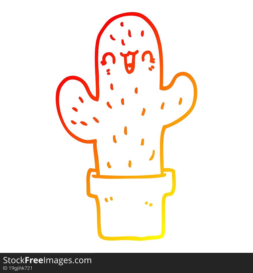 warm gradient line drawing cartoon cactus