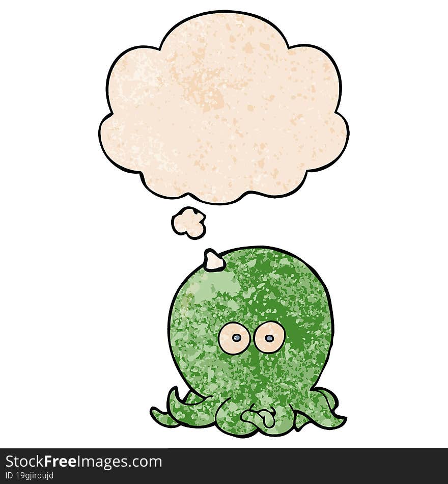 cartoon octopus and thought bubble in grunge texture pattern style