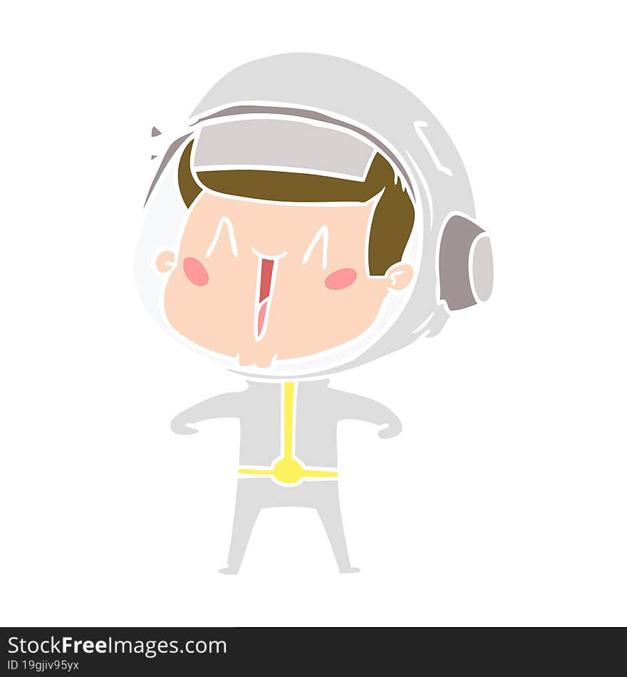 Happy Flat Color Style Cartoon Astronaut