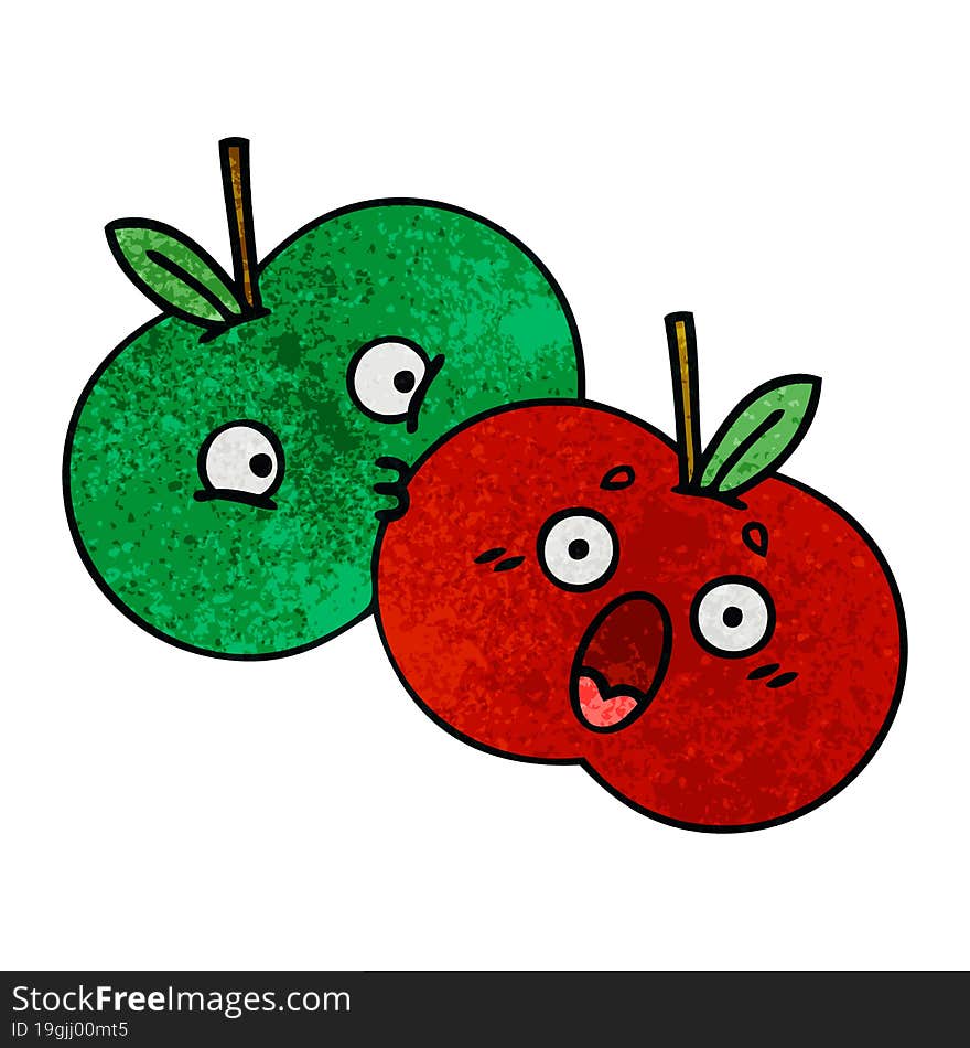 retro grunge texture cartoon of a pair of apples