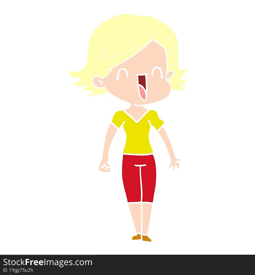 Flat Color Style Cartoon Happy Woman