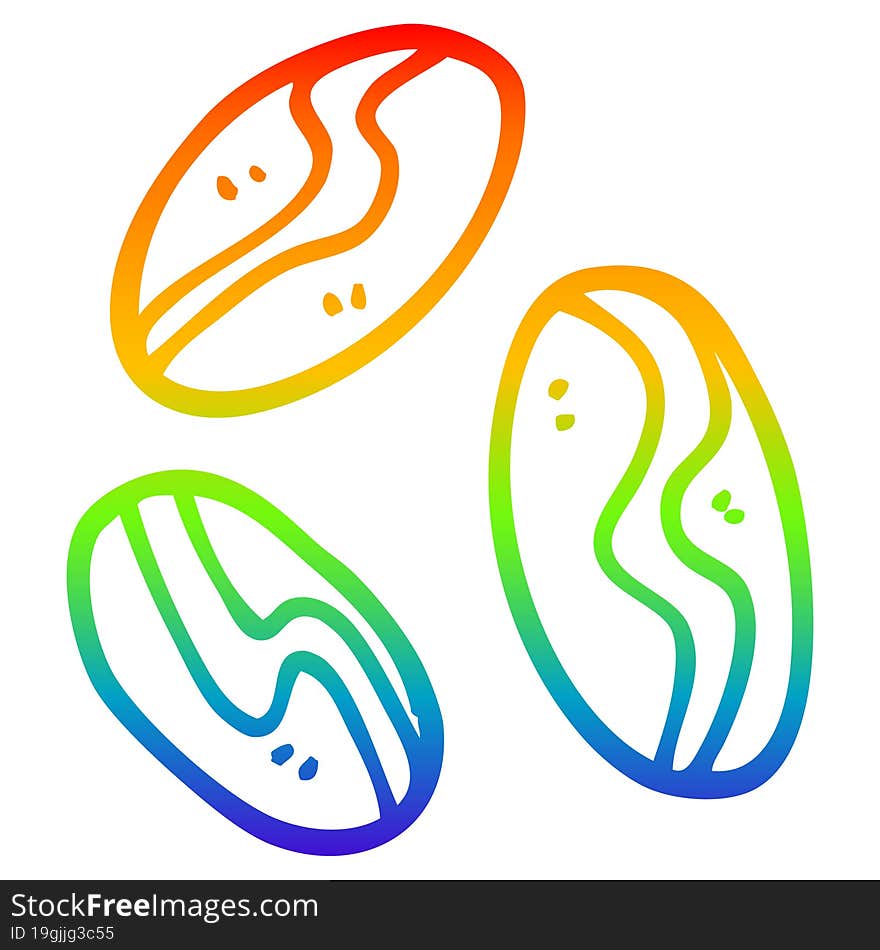 rainbow gradient line drawing cartoon of coffee beans