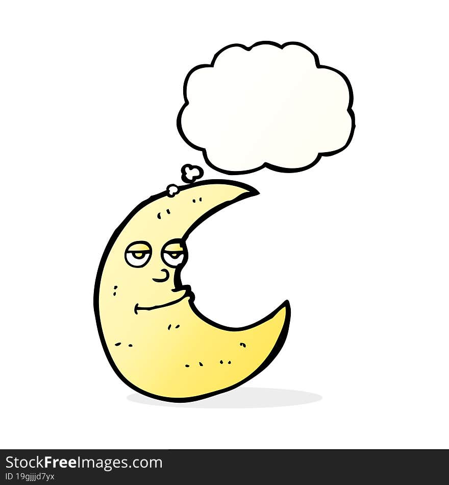 happy cartoon moon with thought bubble