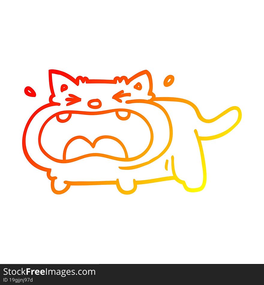 warm gradient line drawing of a cartoon crying cat