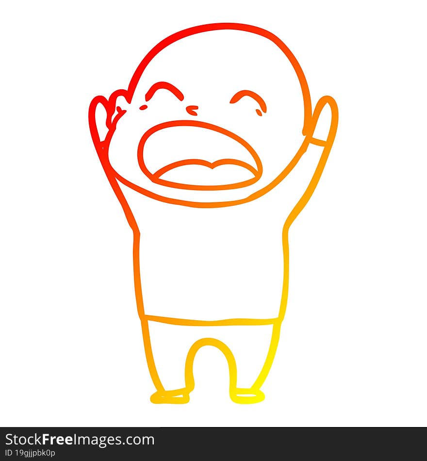 warm gradient line drawing cartoon shouting bald man