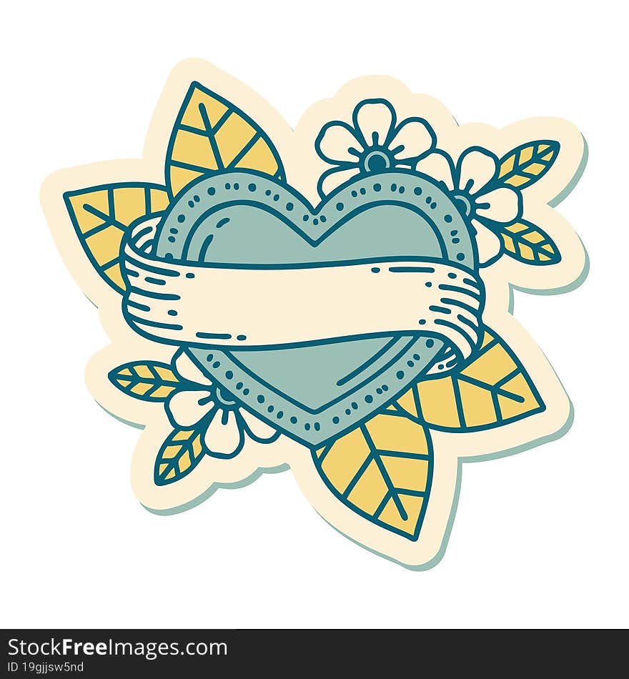 tattoo style sticker of a heart and banner