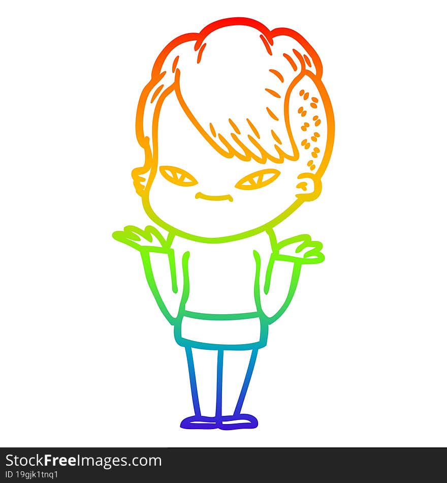 rainbow gradient line drawing cute cartoon girl with hipster haircut