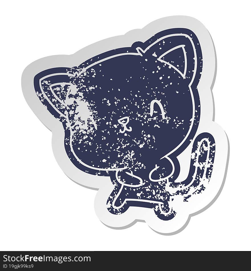 distressed old sticker of cute kawaii cat