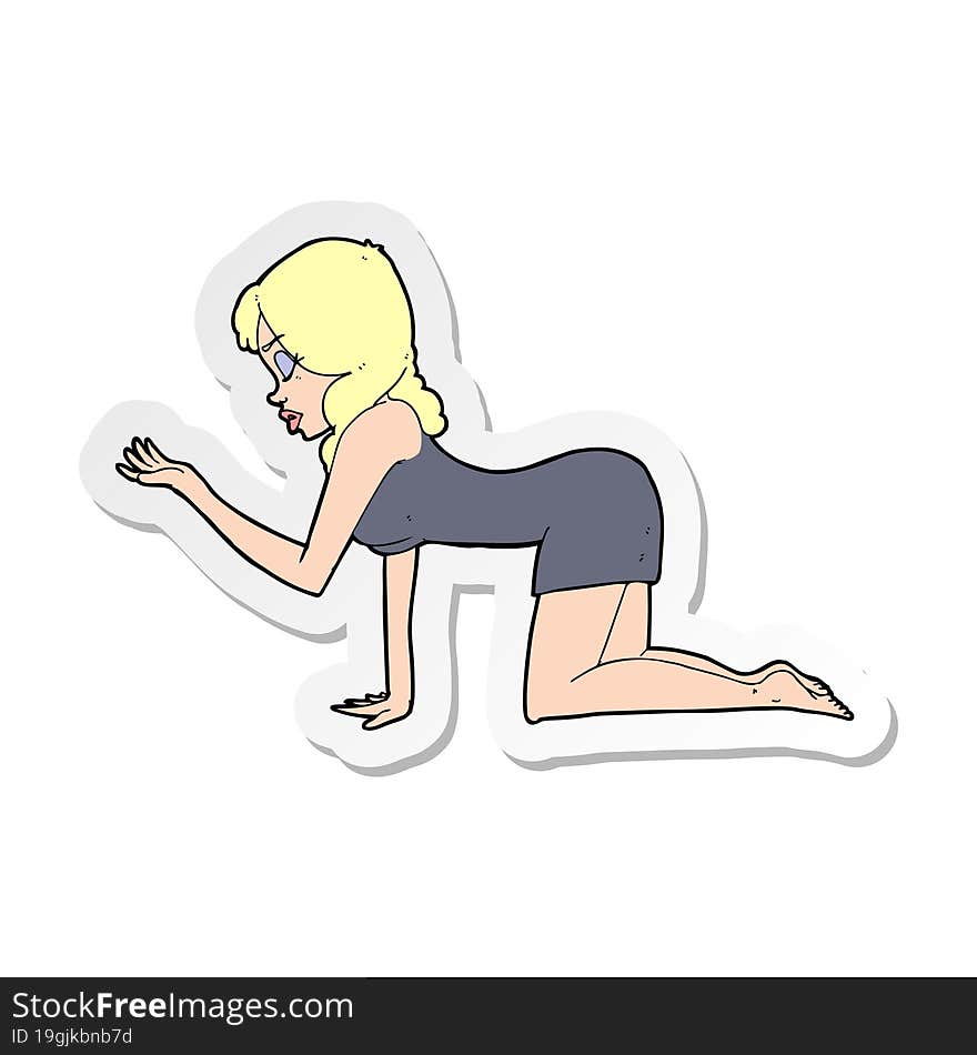 Sticker Of A Cartoon Woman On All Fours