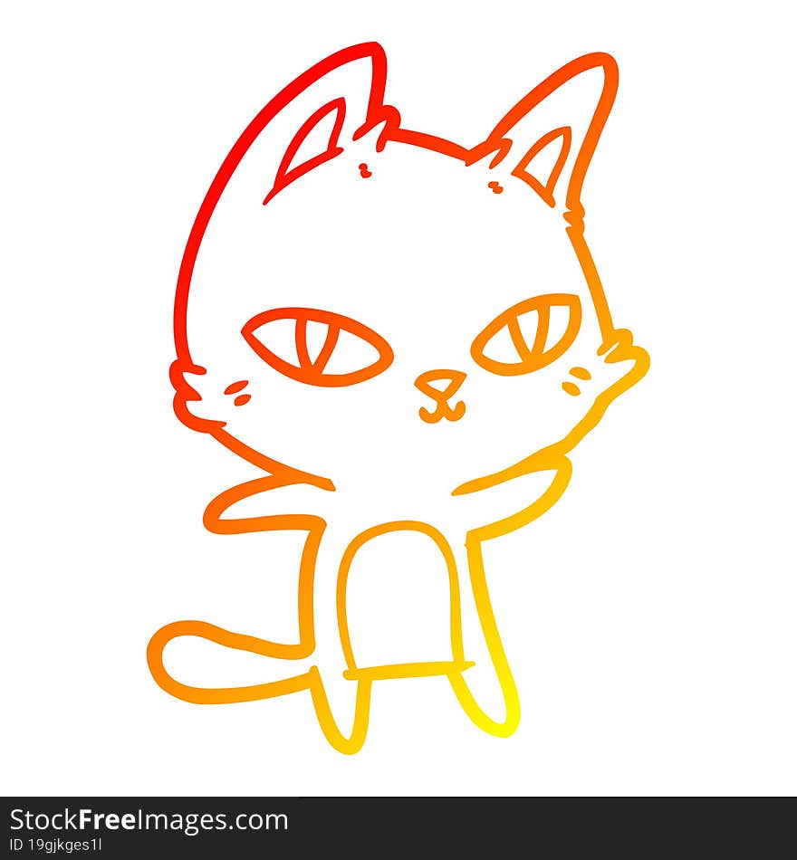 warm gradient line drawing cartoon cat staring