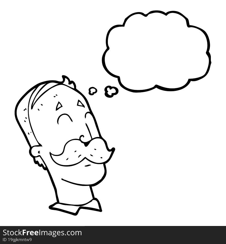 Thought Bubble Cartoon Ageing Man With Mustache