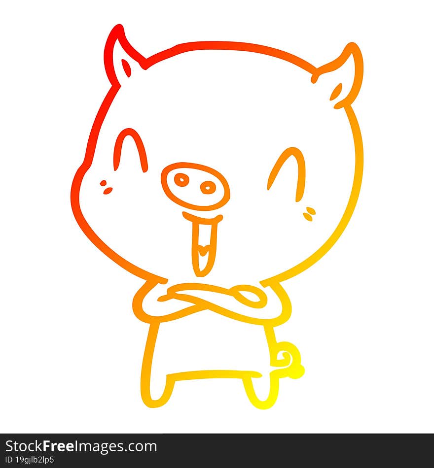 warm gradient line drawing of a happy cartoon pig